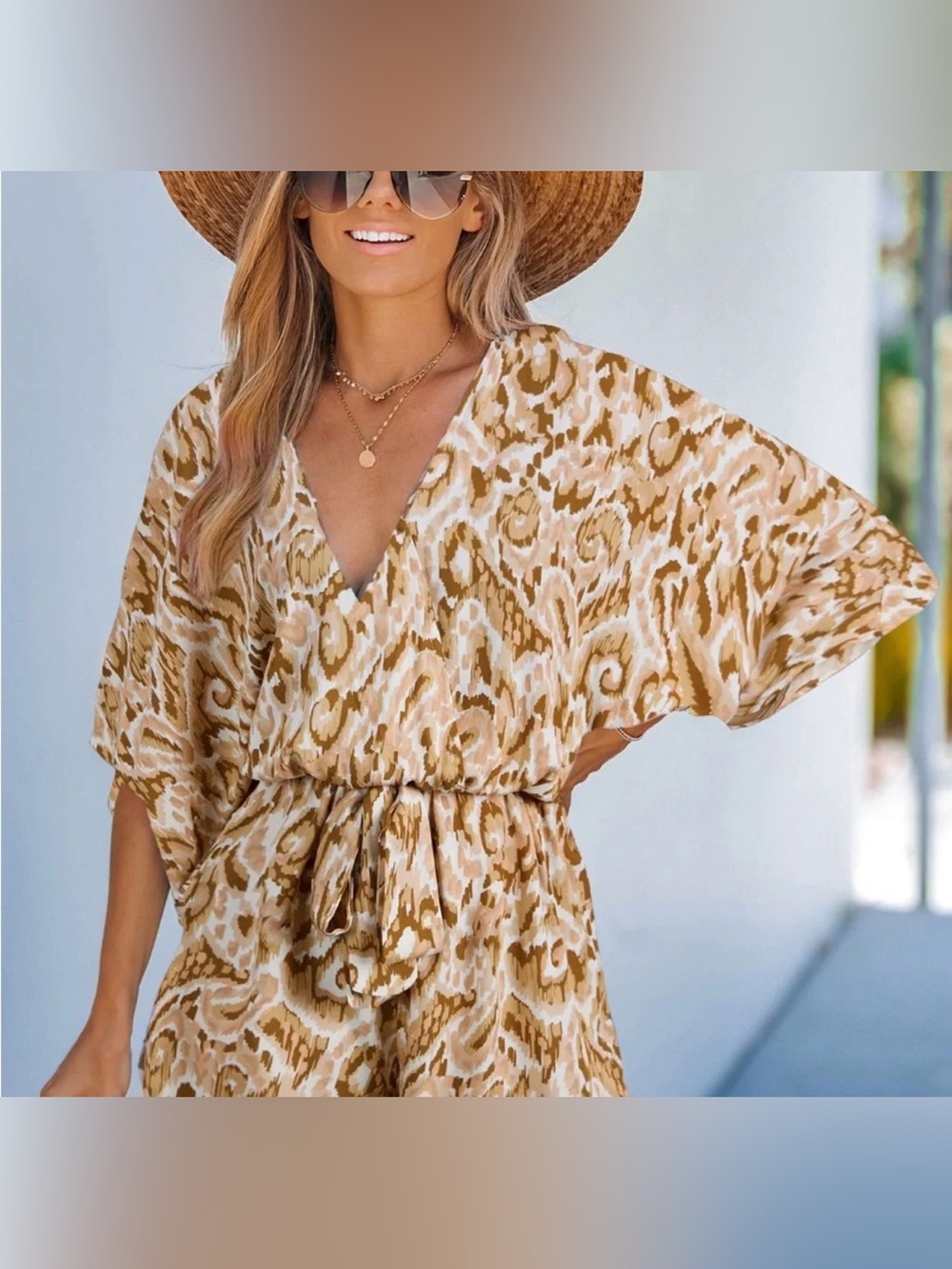 Cupshe Rust/Orange and Coffee Brown Plunging Neck Romper